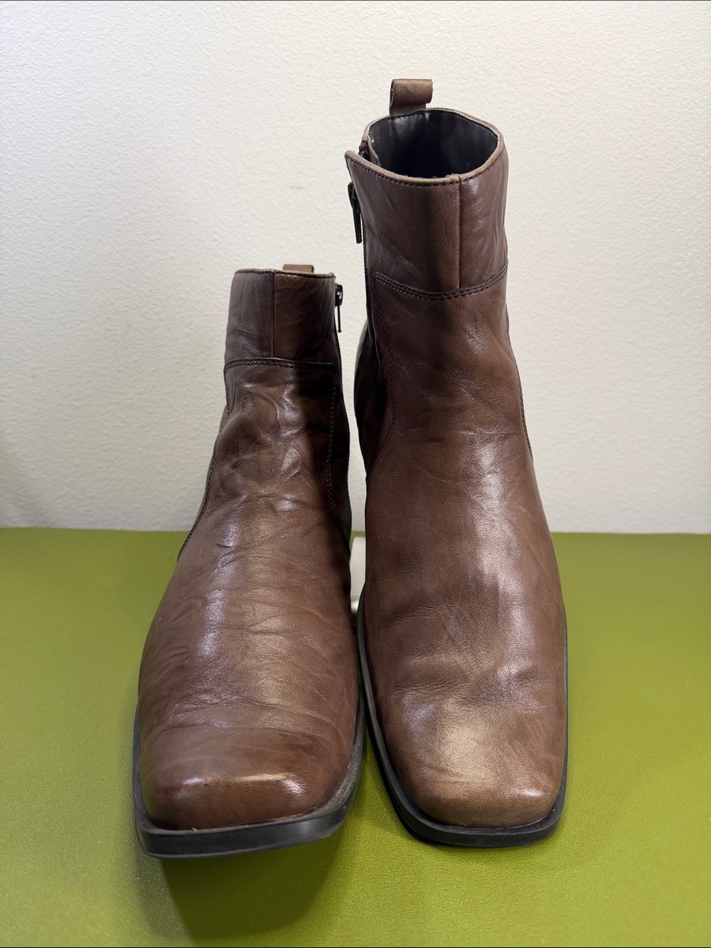 Rockport Men's Brown Leather Ankle Boots - Classic Zip Chelsea Style Size 11.5